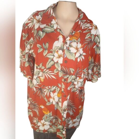 RJC Red Parrot and Hibiscus Hawaiian Shirt - Picture 1 of 2